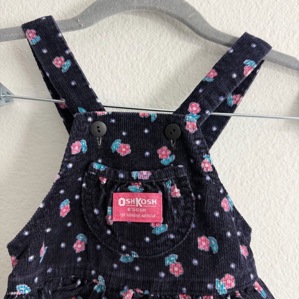 Vintage OshKosh B'gosh Toddler Corduroy Floral Print Button Snap Overalls 18M - Picture 2 of 6